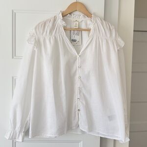 New H&M White Ruffled Button-Up Shirt.
